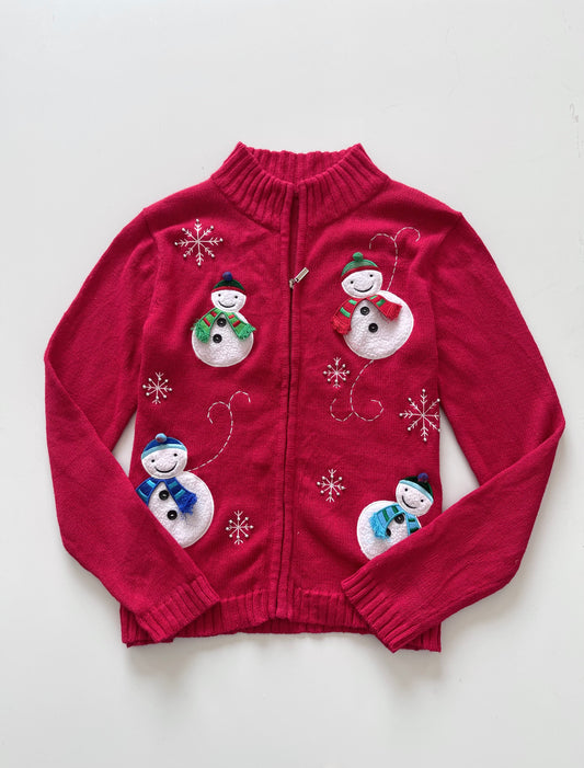 Christmas Embroidered Zipper Sweater-Bust 44