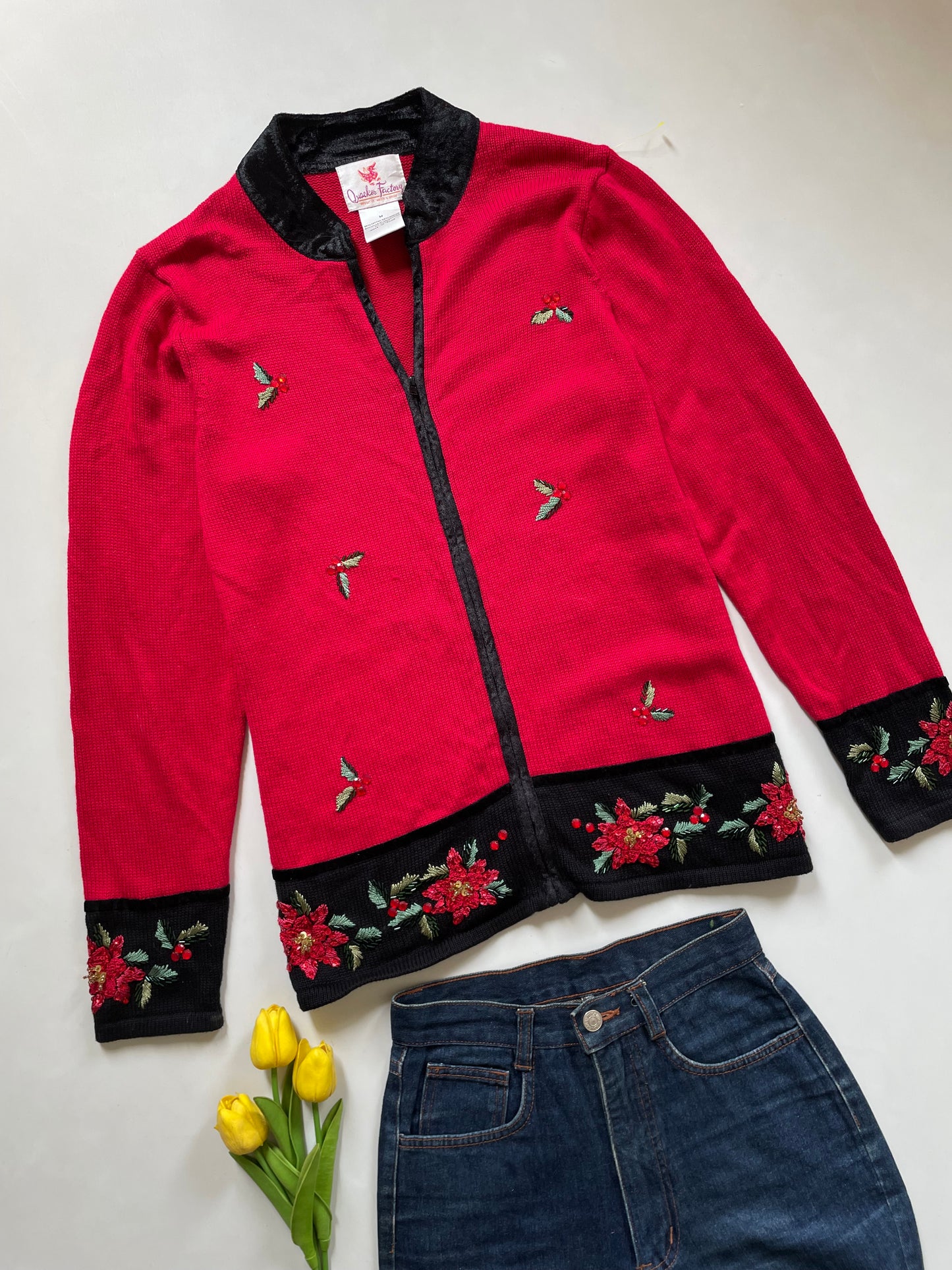 Quacker Factory Embroidered Sweater-Bust 40