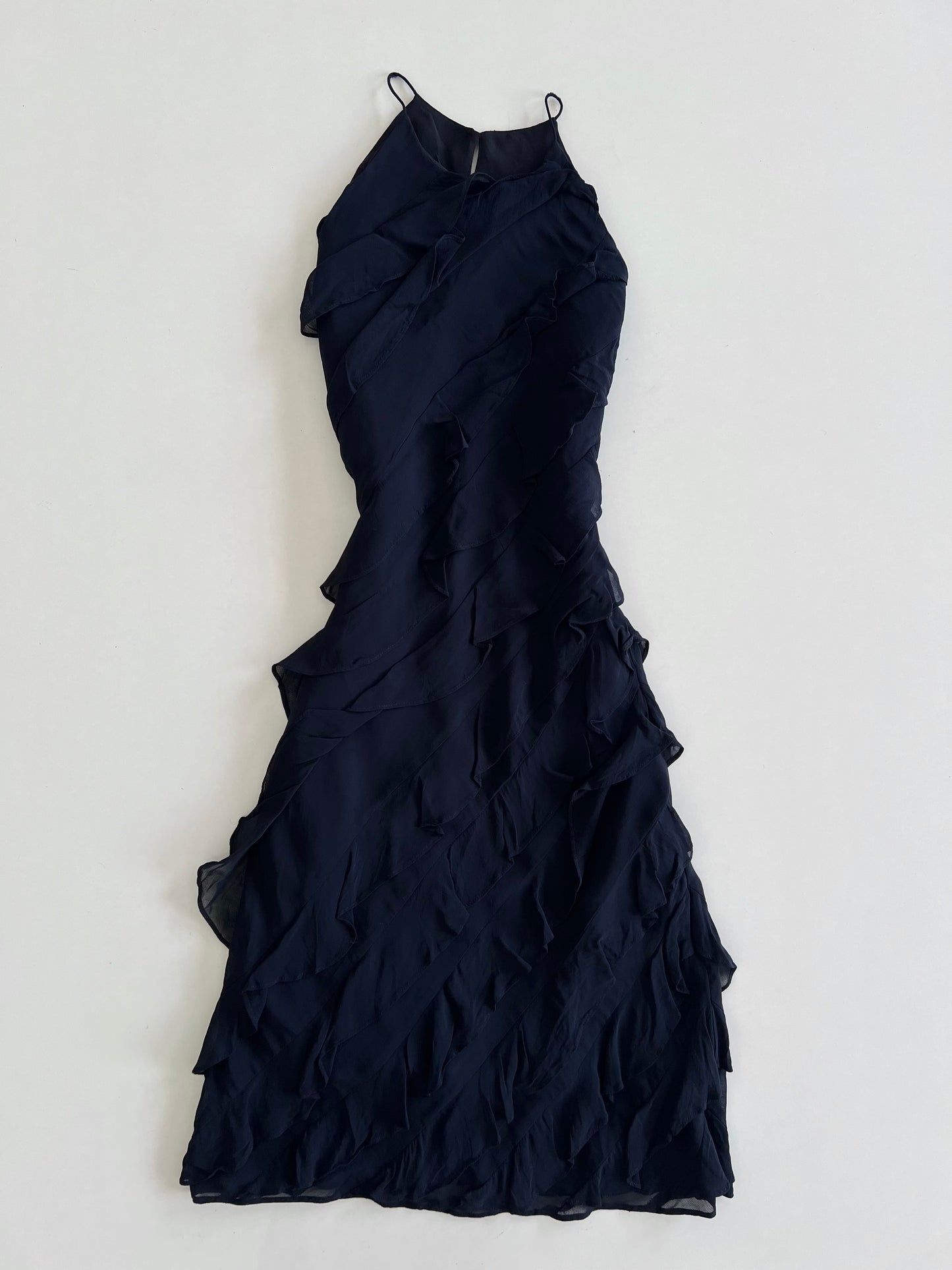 Vintage Ruffle Halter Black Dress-Bust 36 to 38