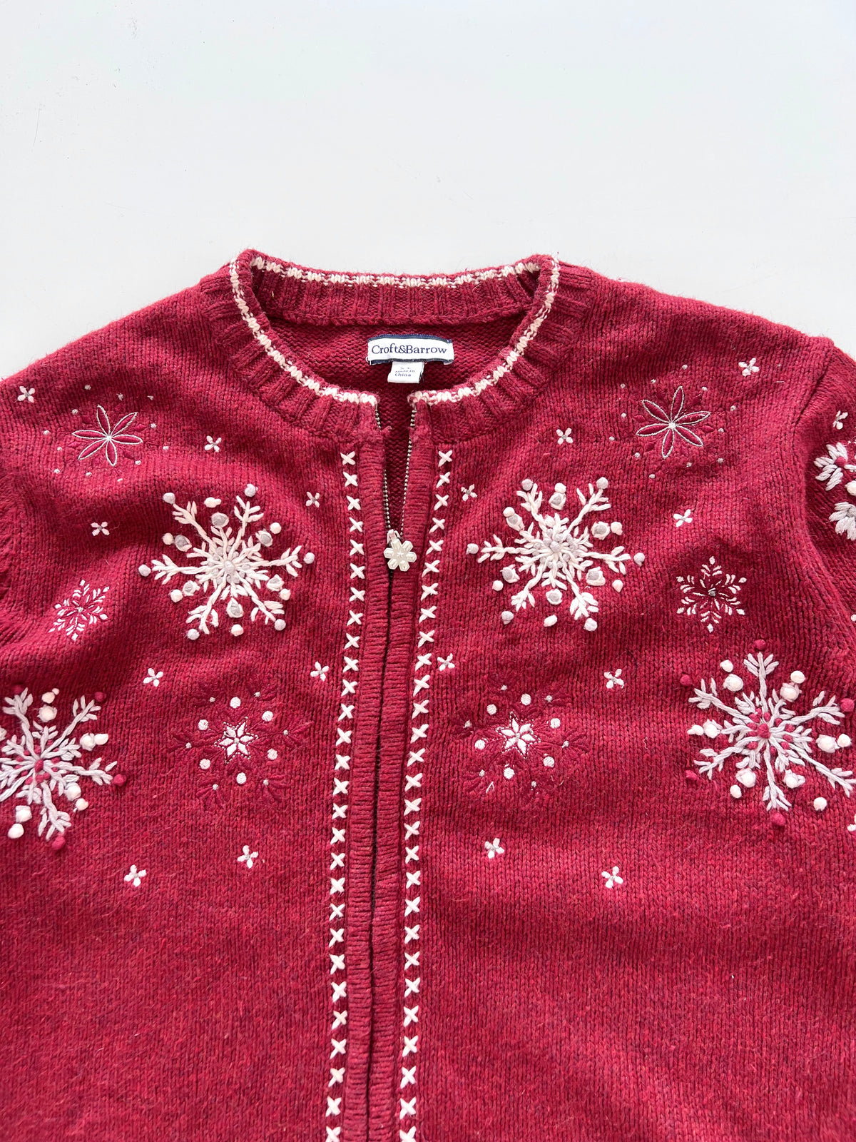 Croft&Barrow Embroidered Christmas Zipper Sweater-Bust 48