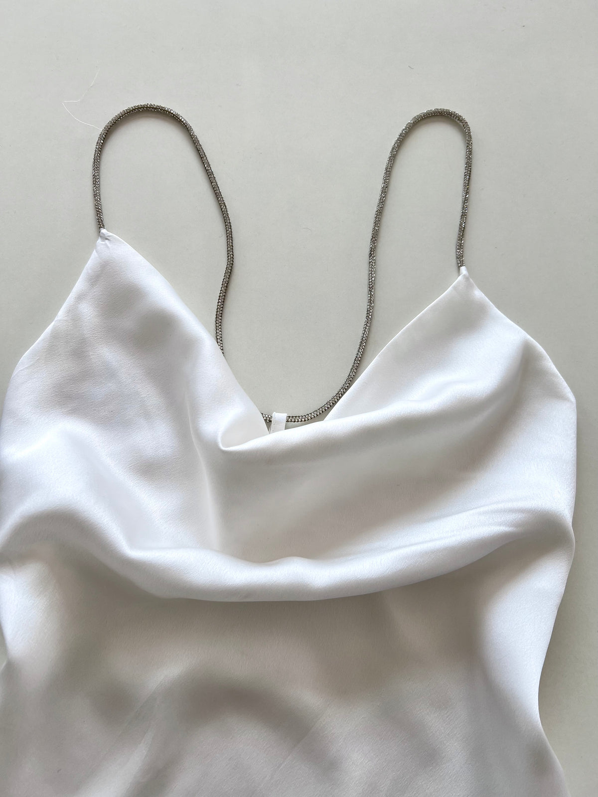 Satin Cowl Neck Rhinestone Strap Top-Bust 36