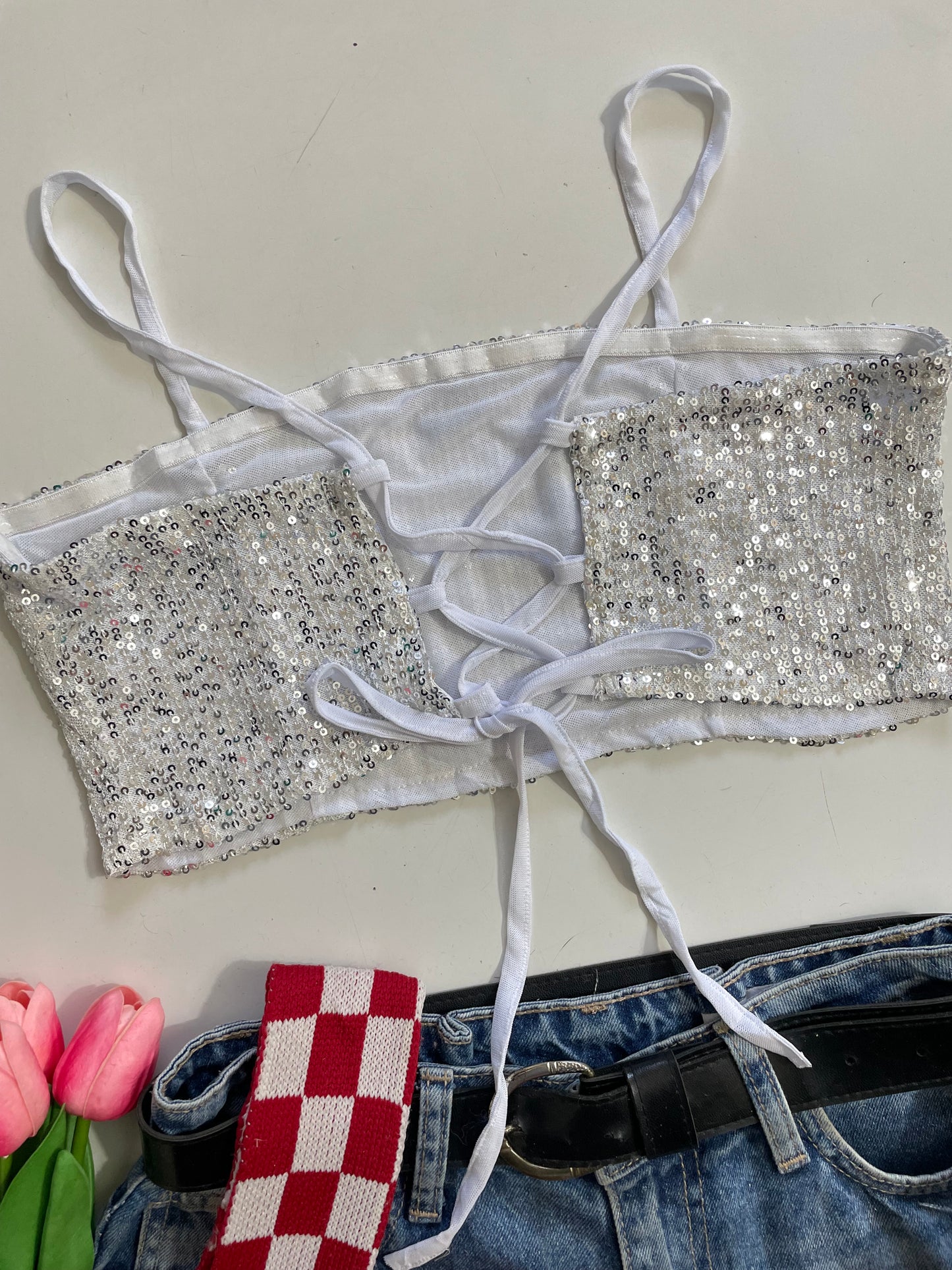 White Sequin Top-Bust 30 to 34