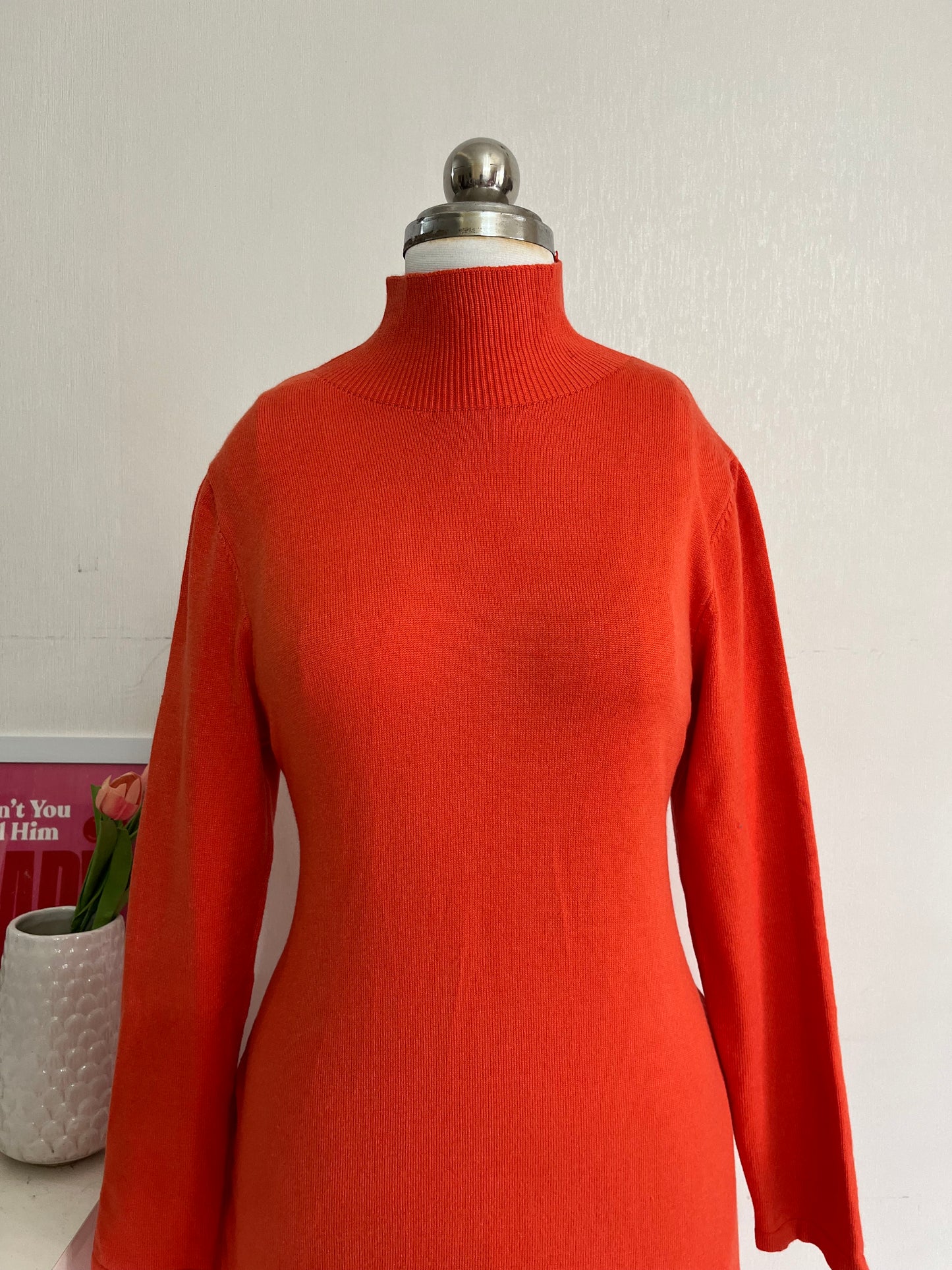 ORANGE TURTLE NECK WINTER DRESS - BUST 34 TO 40