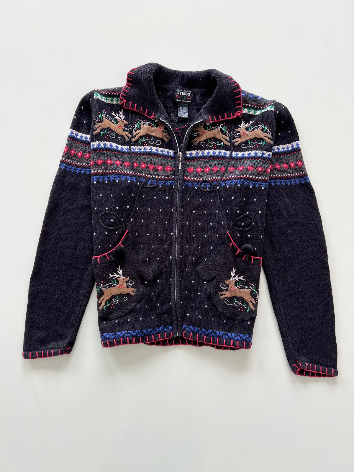 Studio Fa La La Christmas Embroidered Zipper Sweater-Bust 48