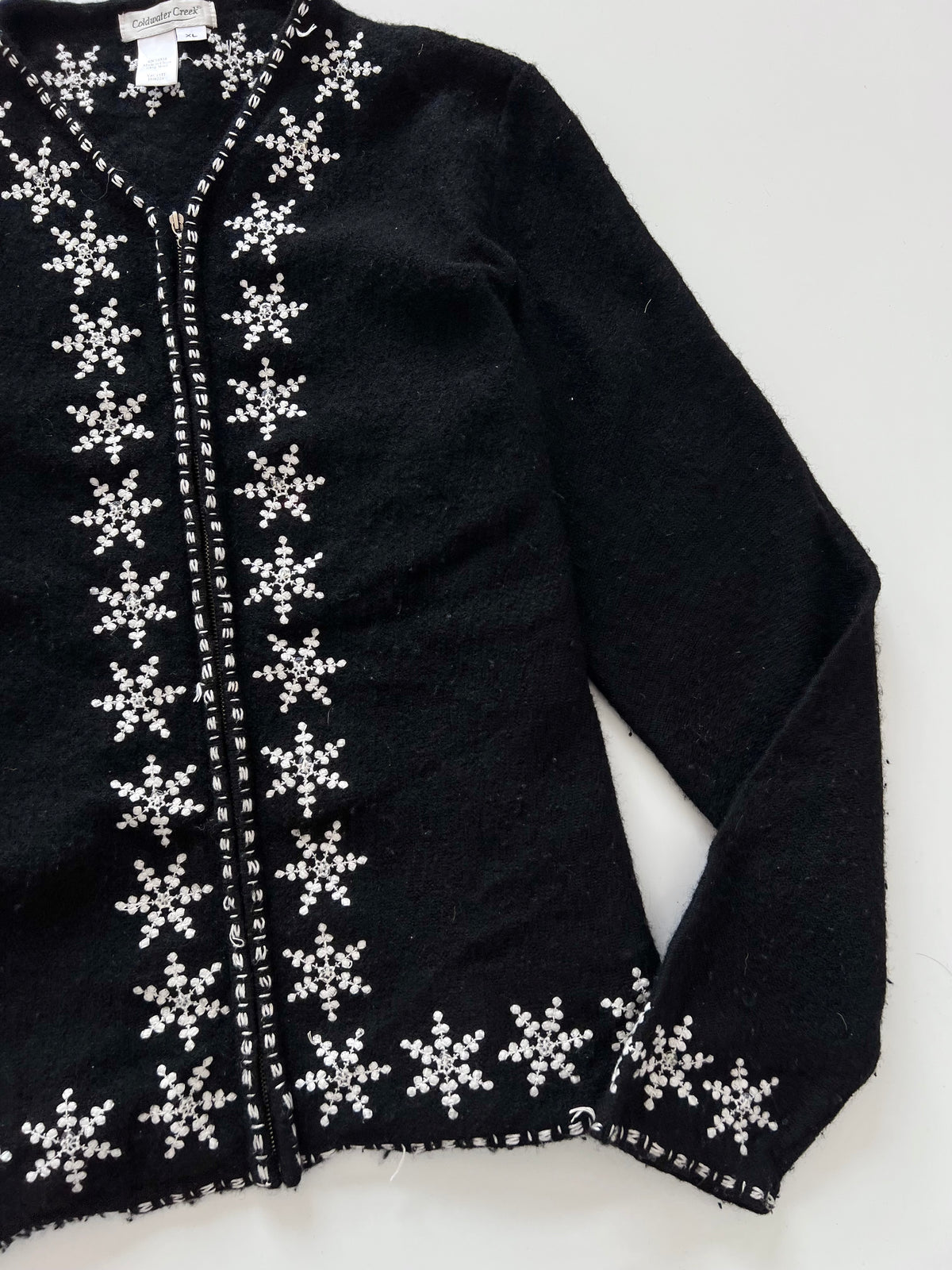 Coldwater Creek 100% Wool Embroidered Zipper Sweater-Bust 46