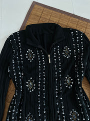 Cozy Embroidered Winter Zip Top-Bust 36 to 40