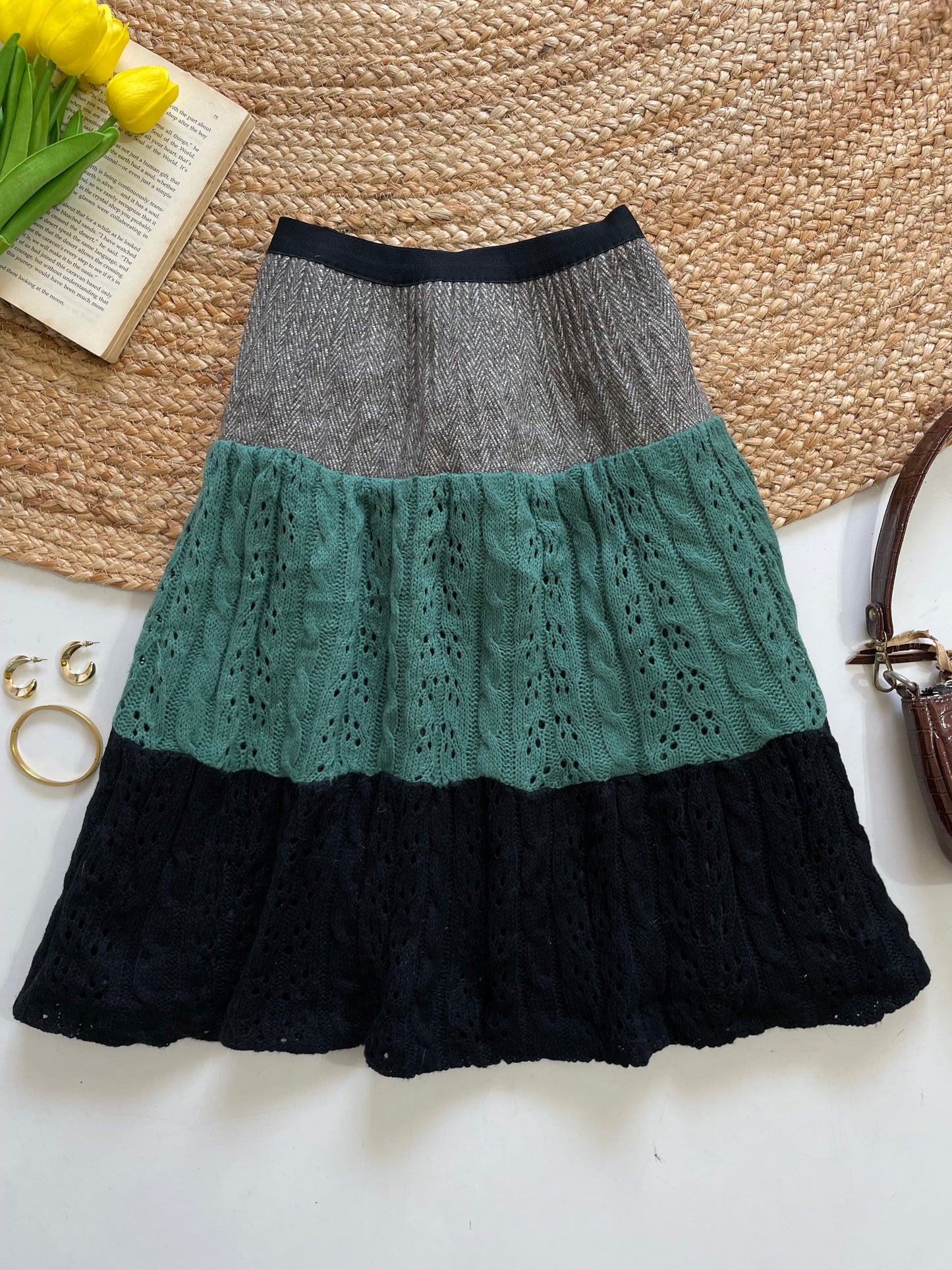 Vintage Crochet Knit Long Skirt - Waist 30 to 34