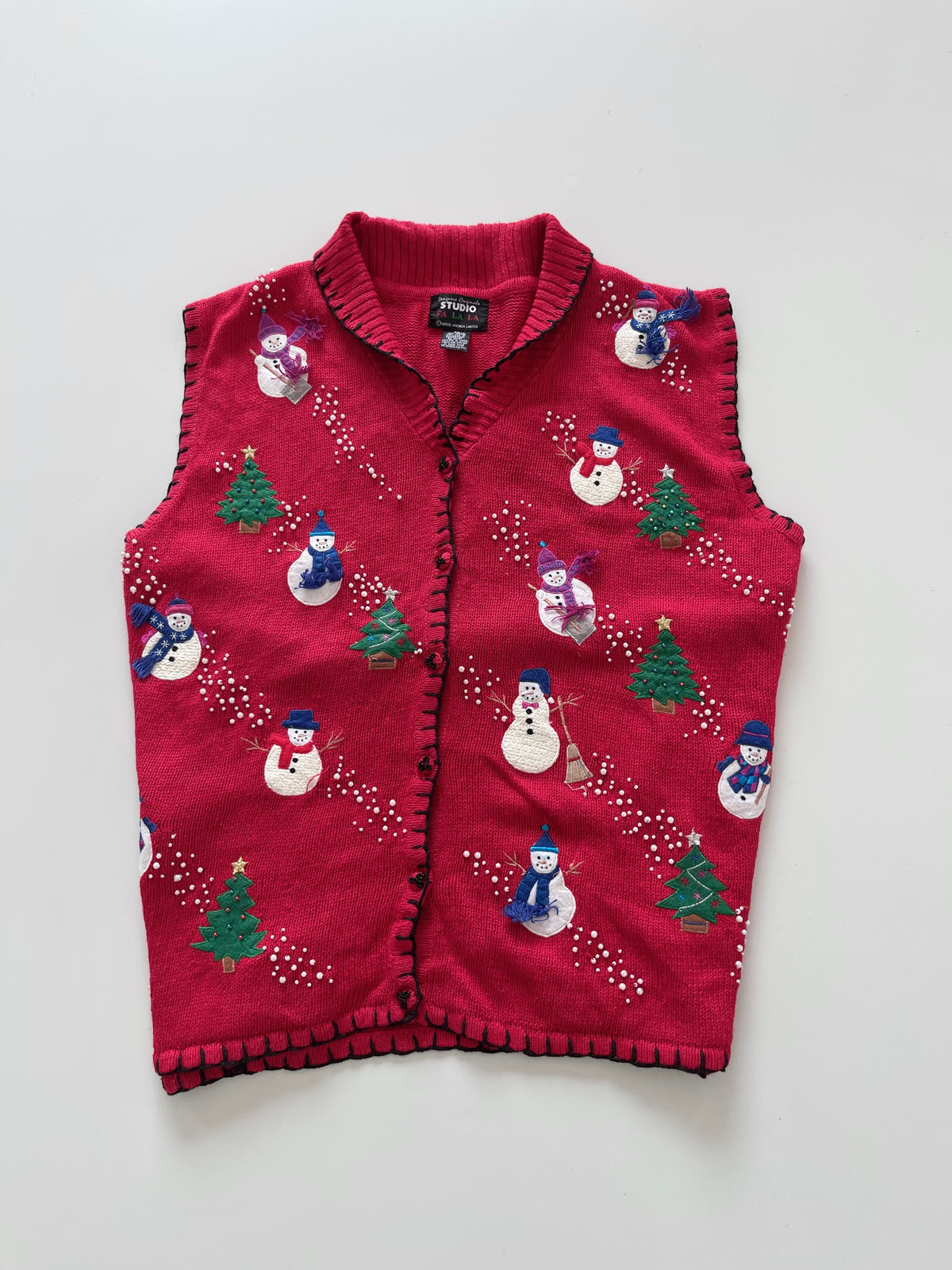 Studio Embroidered Christmas Vest Sweater-Bust 56