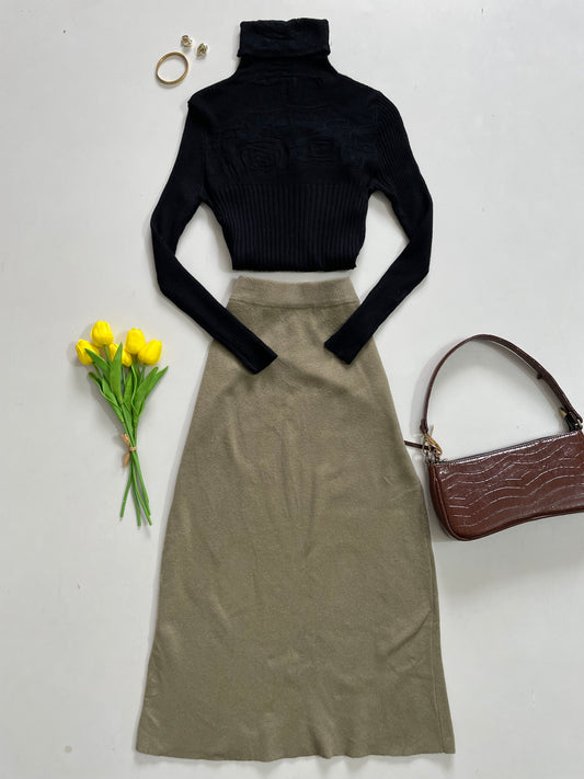 Black Highneck - Bust 30 to 36 | Moss Green Skirt - Waist 26 to 32