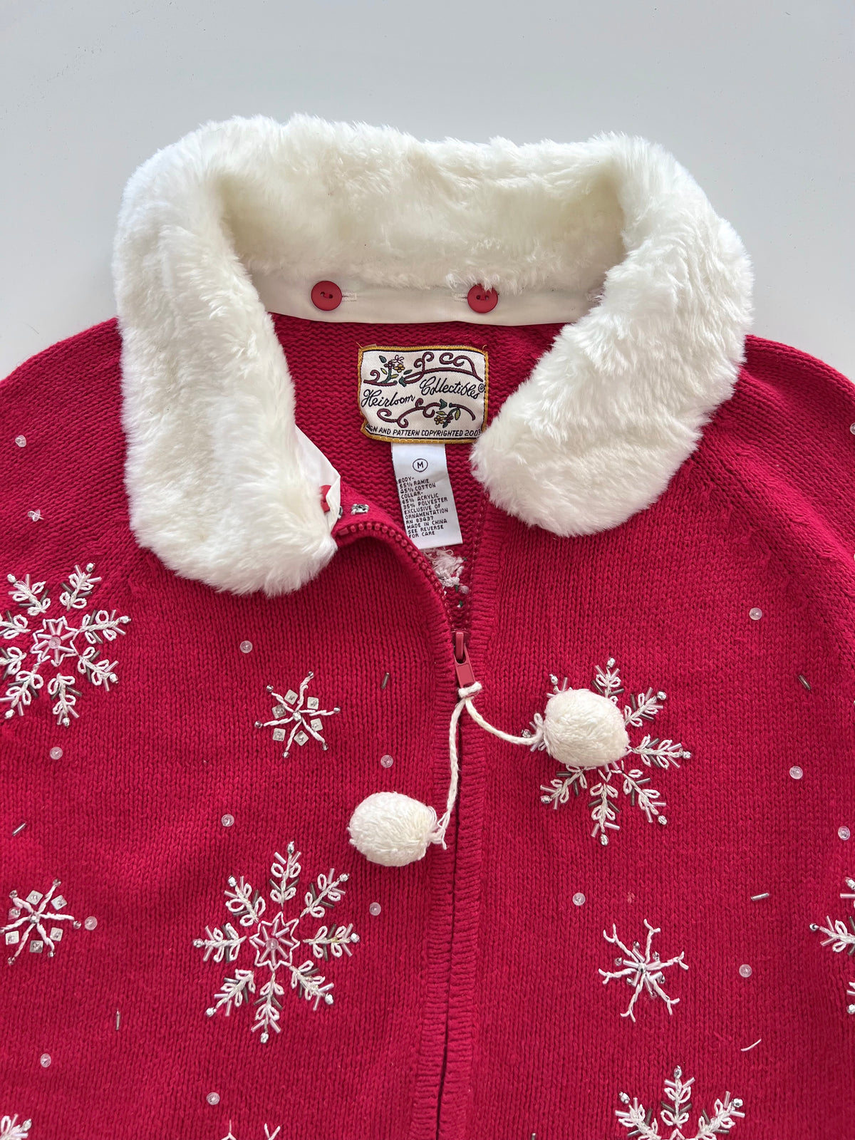 Heirloom Collectibles Christmas Embroidered Zipper Sweater-Bust 46