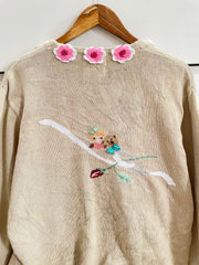RARE Storybook Embroidered Vintage Sweater-Bust 46