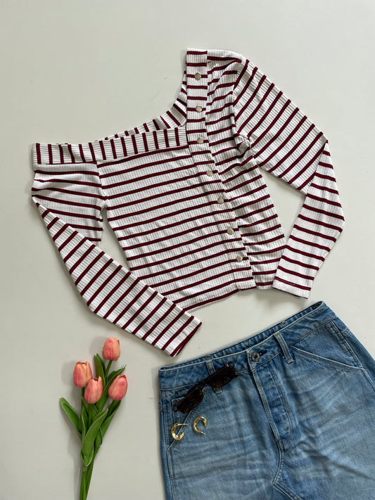 RED & WHITE STRIPED TOP - BUST 30 to 34