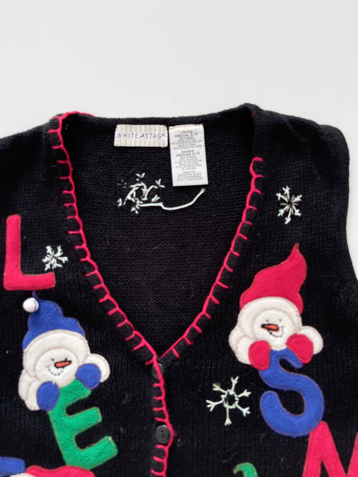 White Stag Embroidered Christmas Vest Sweater-Bust 40