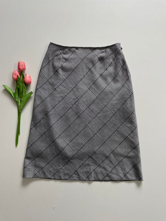 VINTAGE GREY CHECKERED SKIRT - WAIST 26