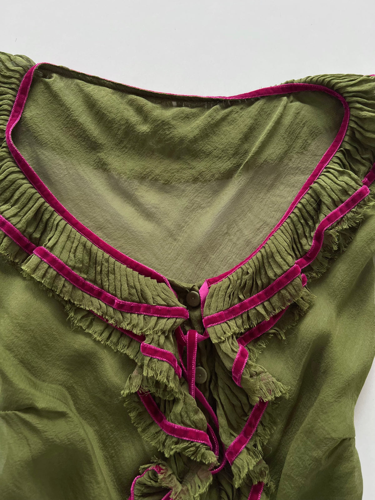 Vintage Olive Pure Sheer Silk Top-Bust 34