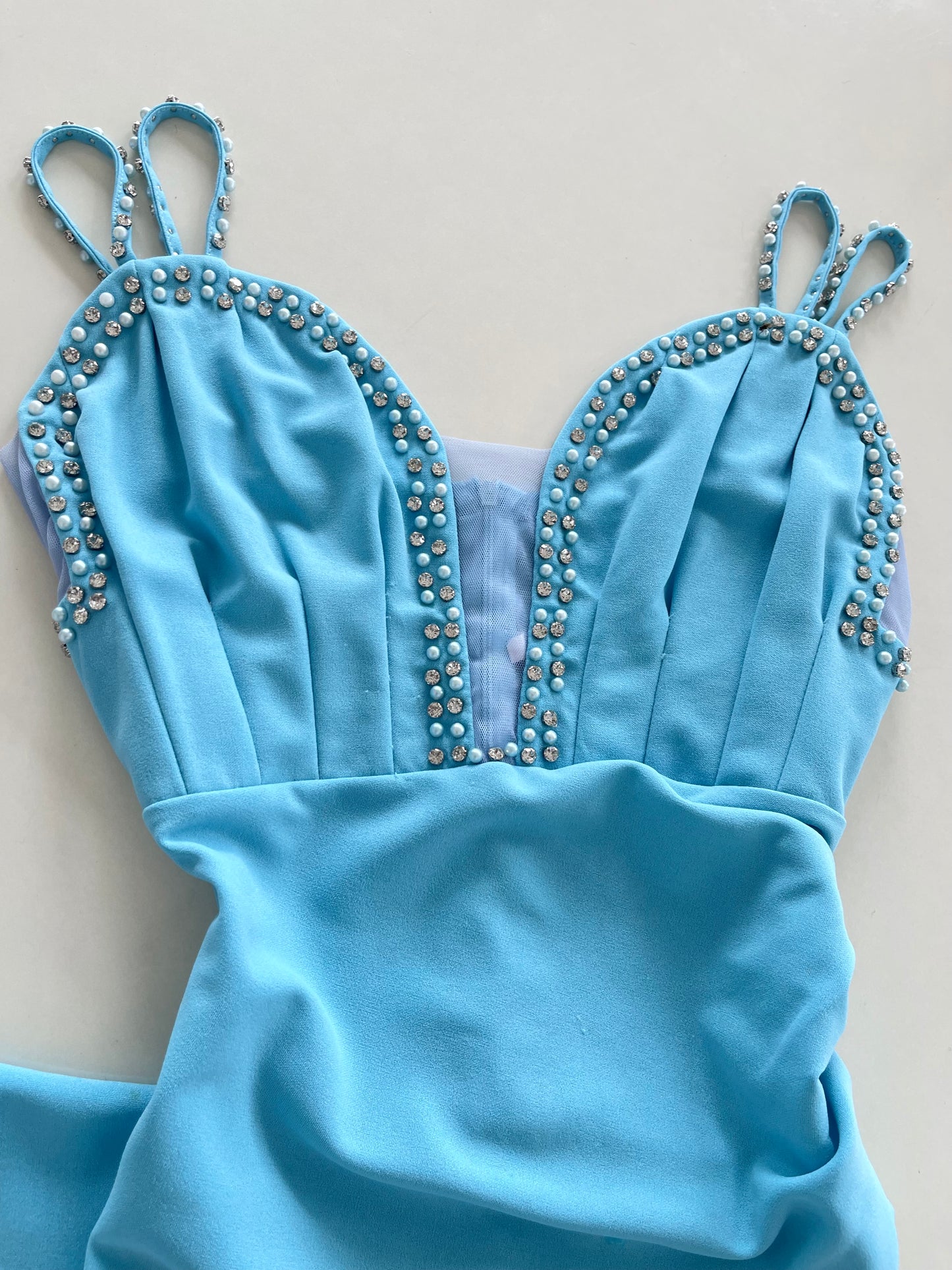 Embroidered Vintage Blue Dress-Bust 34