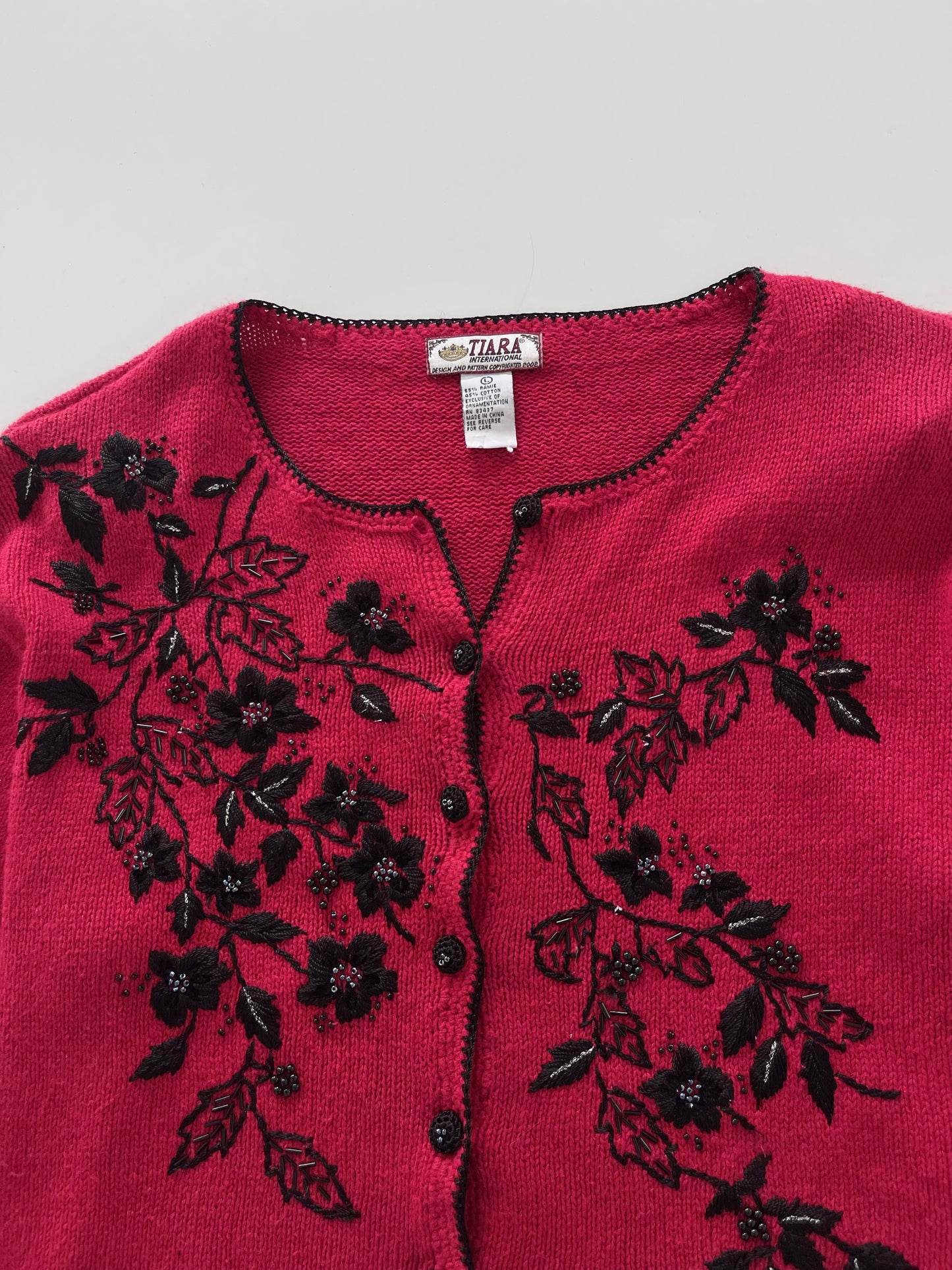 Tiara International Embroidered Vintage Cardigan-Bust 50