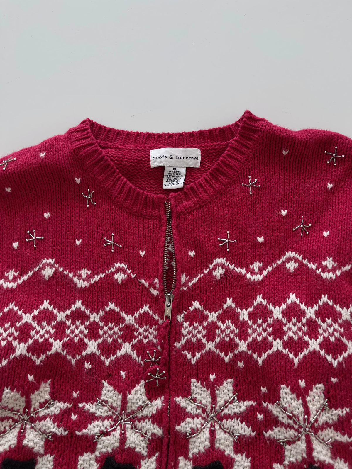 Croft&barrow Embroidered Christmas Zipper Sweater-Bust 48