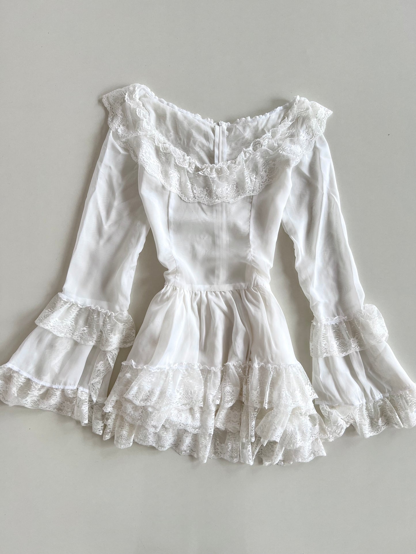 Lace & Ruffle Sheer Dress-Bust 32