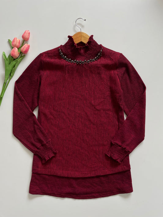 MAROON BEADS KNIT - BUST 34 TO 38