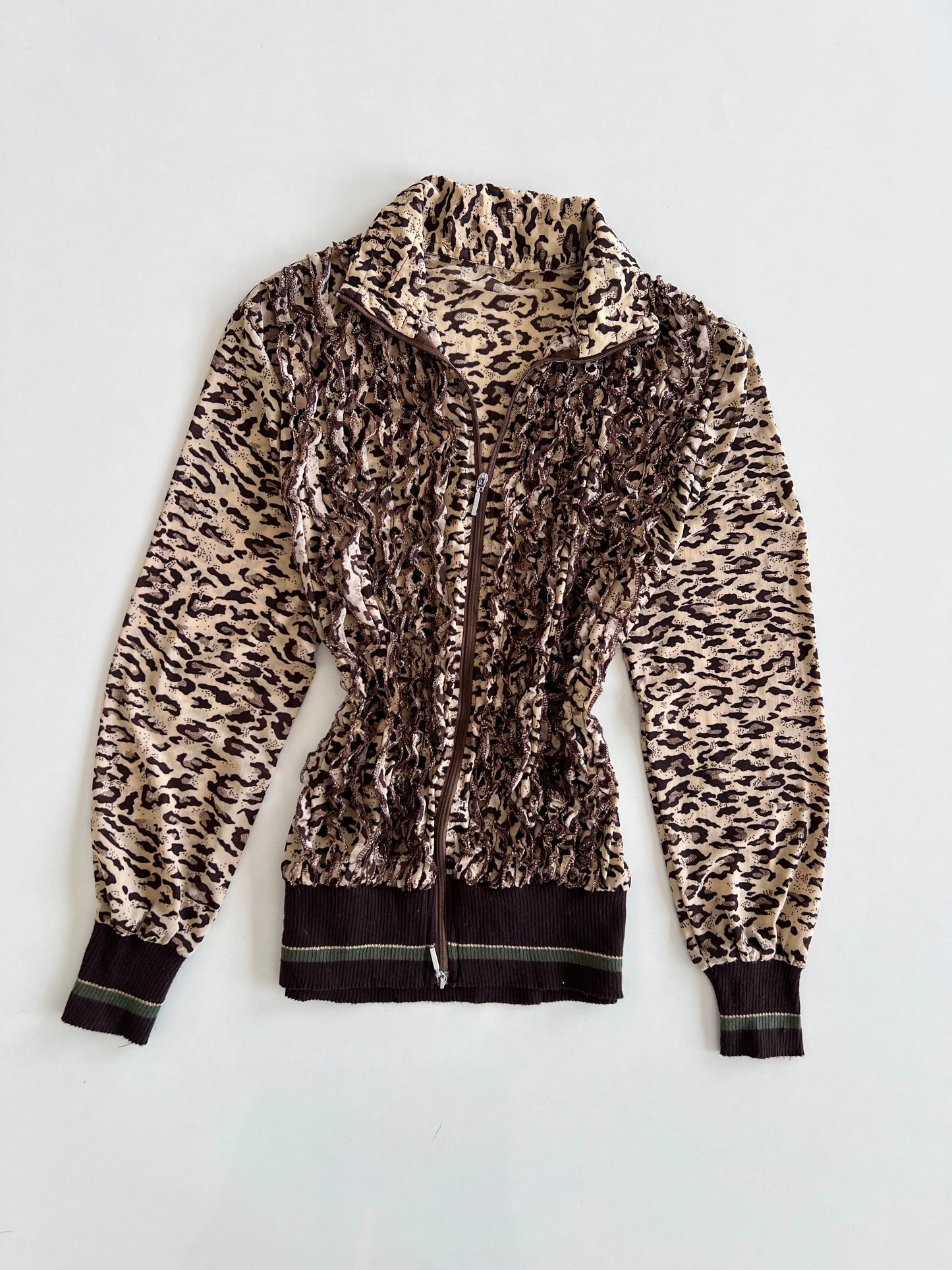 Animal Print Sheer Zip Up Top-Bust 40 to 42