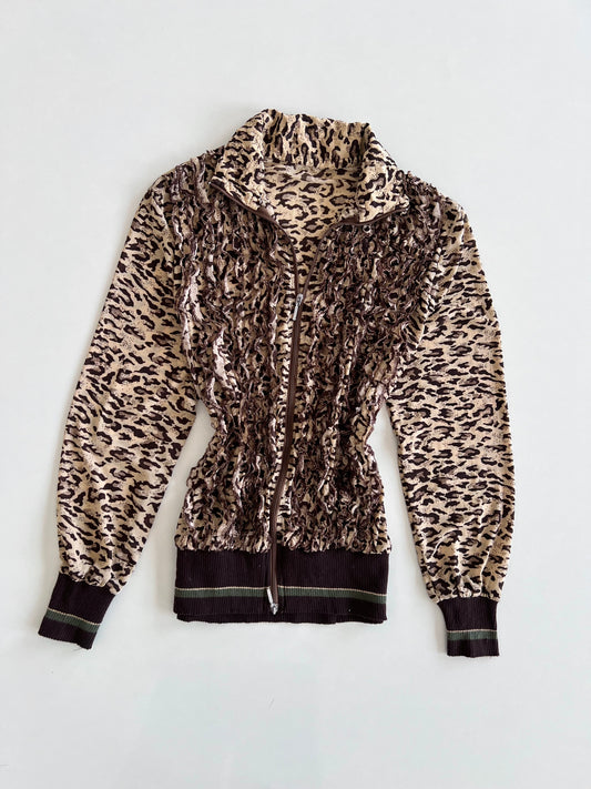 Animal Print Sheer Zip Up Top-Bust 40 to 42