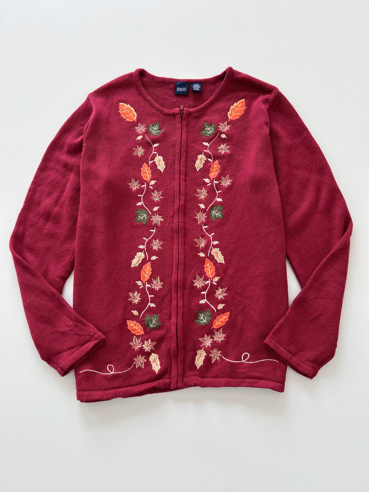 Basic Editions Embroidered Zipper Sweater-Bust 48
