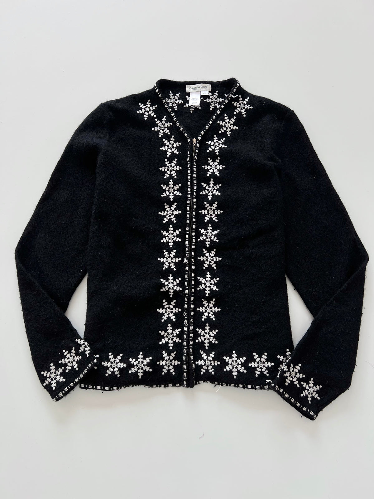 Coldwater Creek 100% Wool Embroidered Zipper Sweater-Bust 46