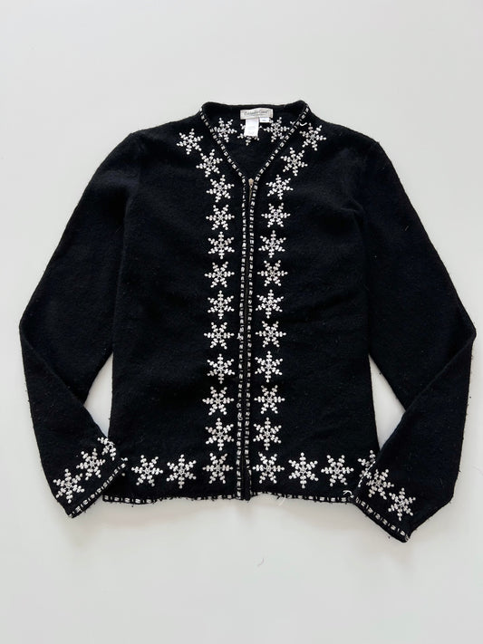 Coldwater Creek 100% Wool Embroidered Zipper Sweater-Bust 46