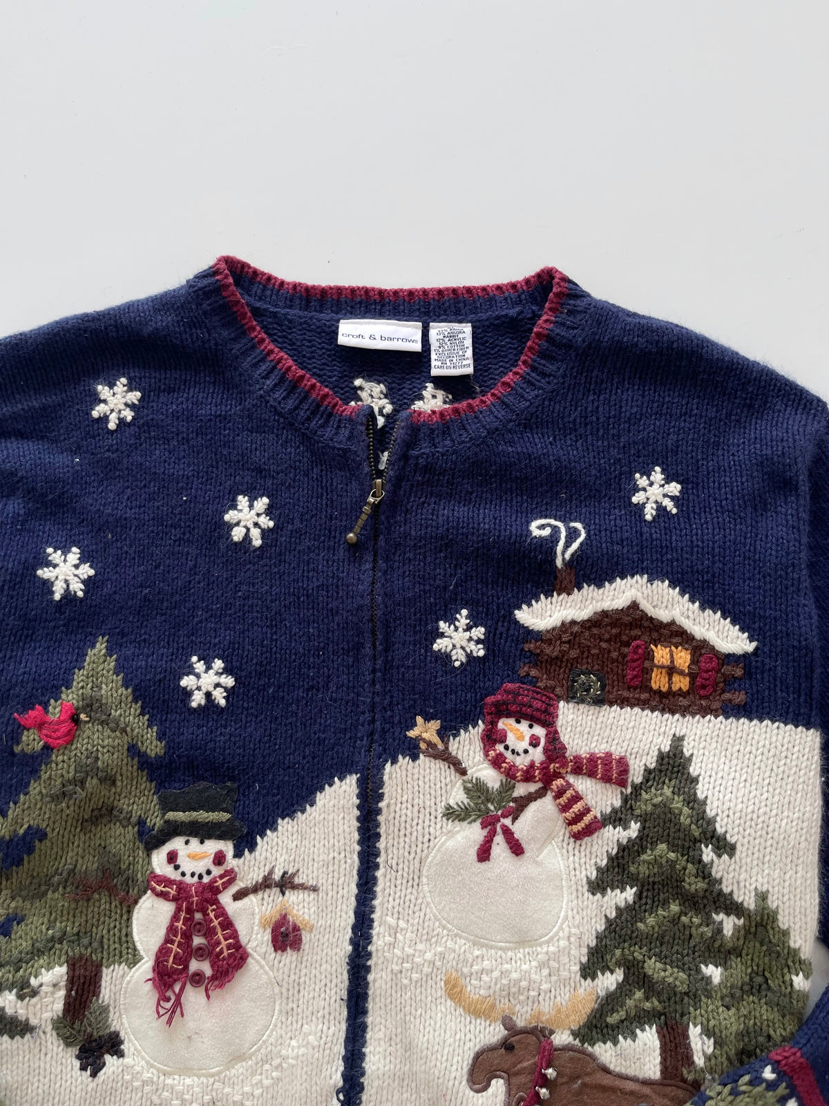 Croft&barrow Embroidered Christmas Zipper Sweater-Bust 48