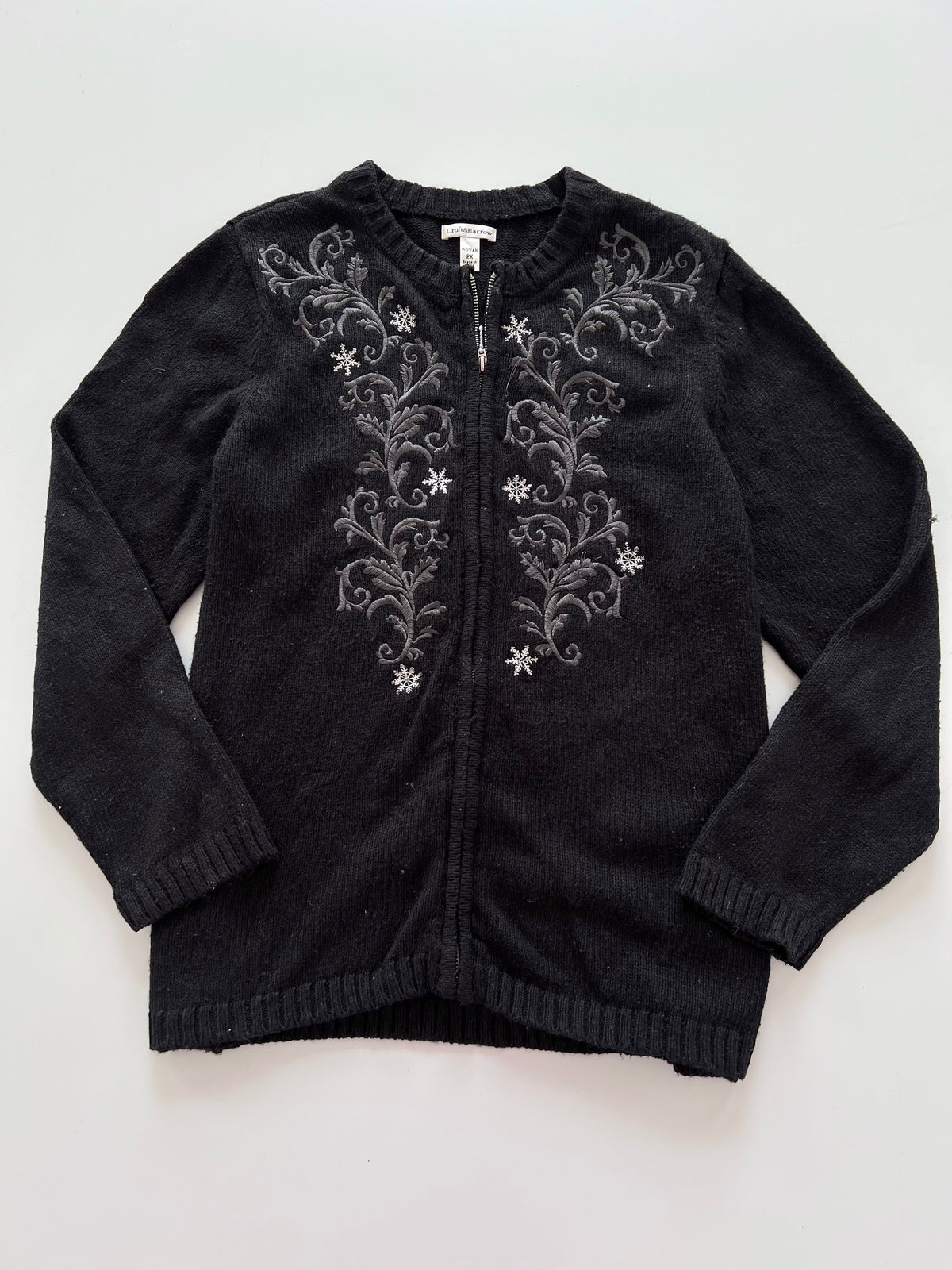 Croft&Barrow Embroidered Zip Up Sweater-Bust 44