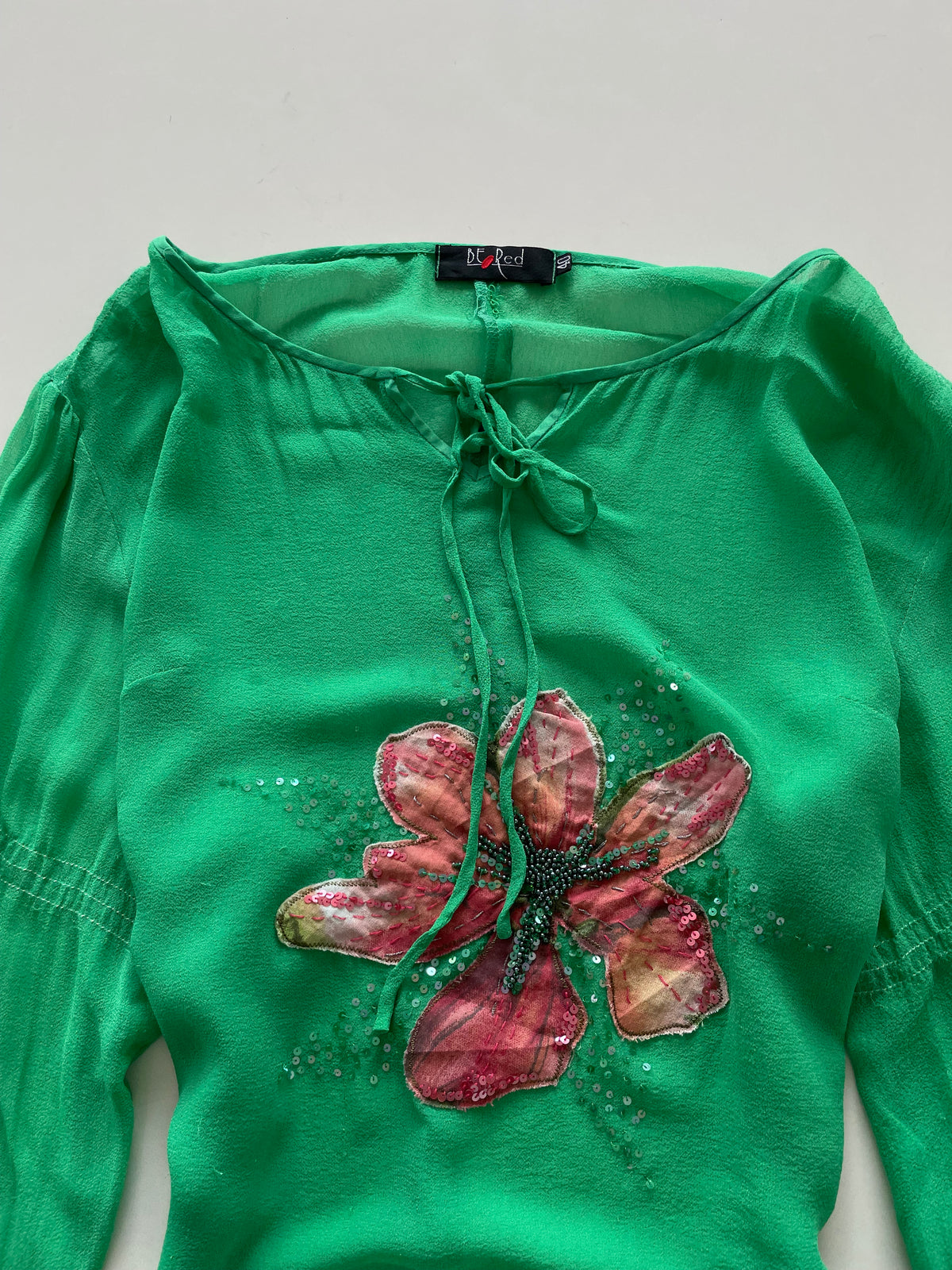 Be Red Silk Embroidered Sheer Top-Bust 42