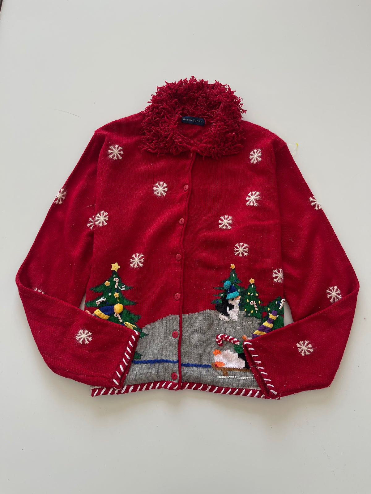 Karen Scott Christmas Embroidered Cardigan Sweater-Bust 48