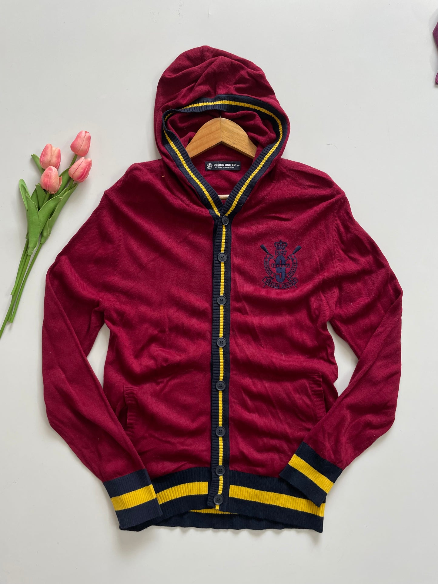 OLD SCHOOL MAROON HOODED KNIT - BUST 34 TO 36