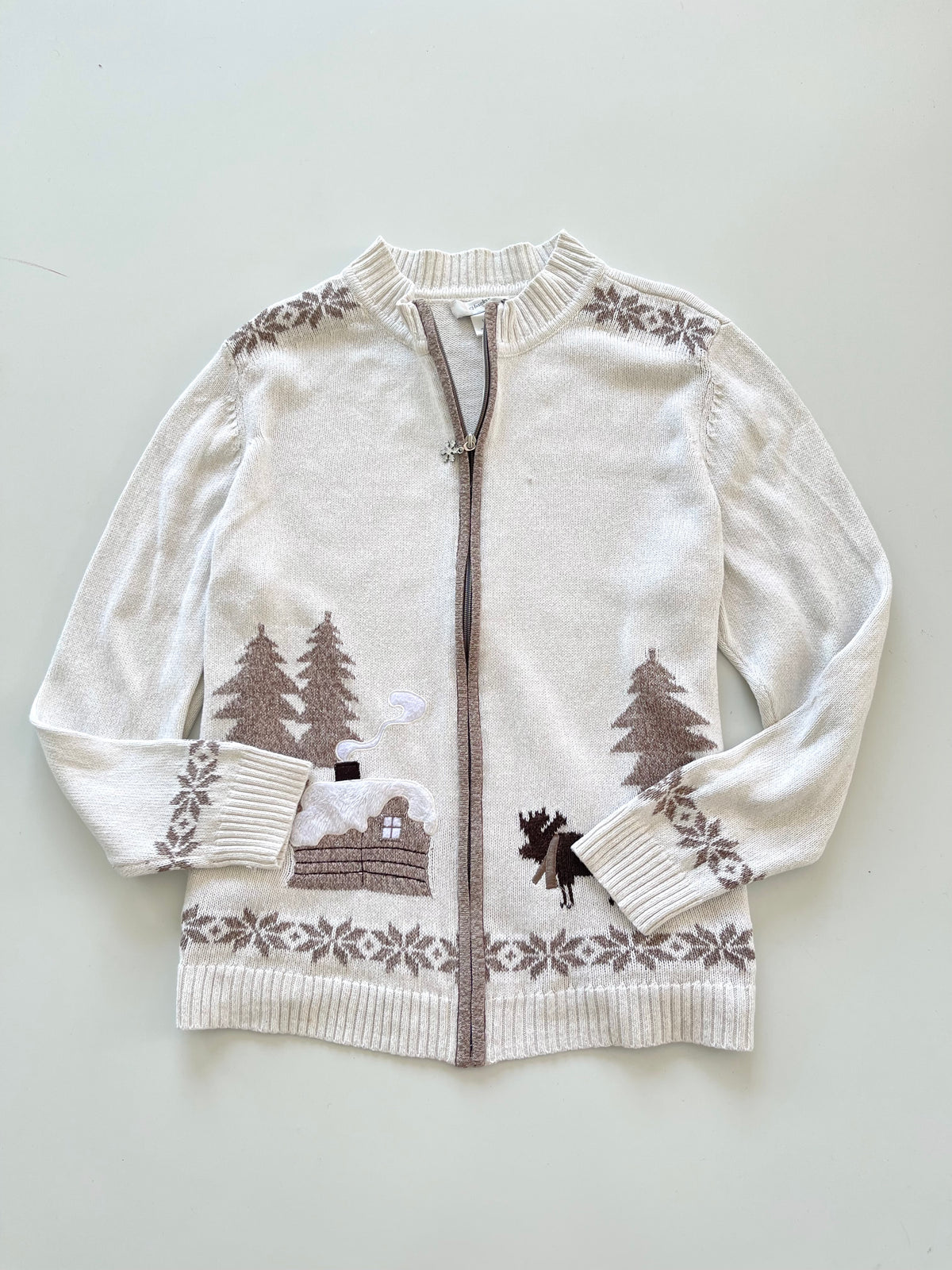 Cj Banks Christmas Embroidered Zipper Sweater-Bust 48