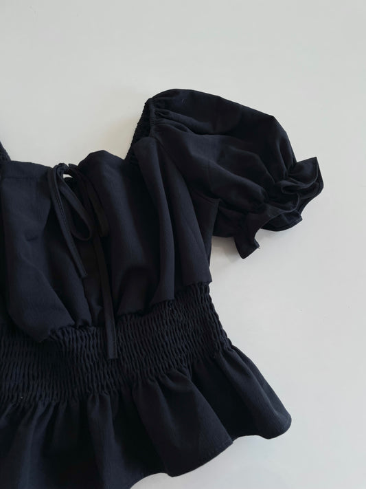 Puffy Sleeved Black Top-Bust 32 to 34