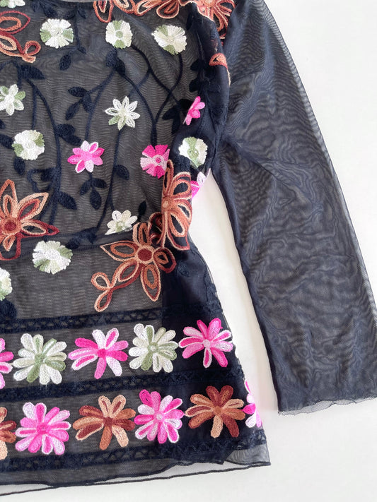 Vintage Embroidered Sheer Top-Bust 40
