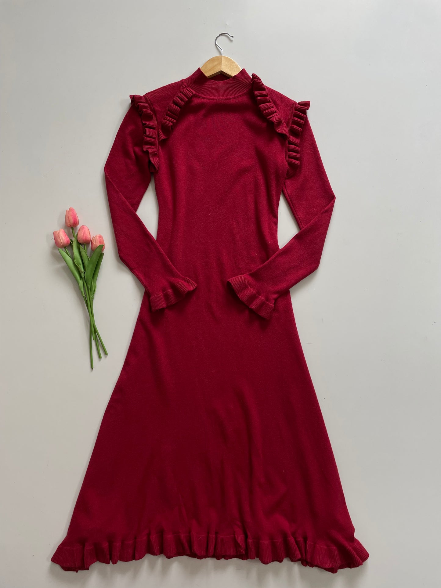 MAROON RUFFLE WINTER DRESS - BUST 32 TO 38