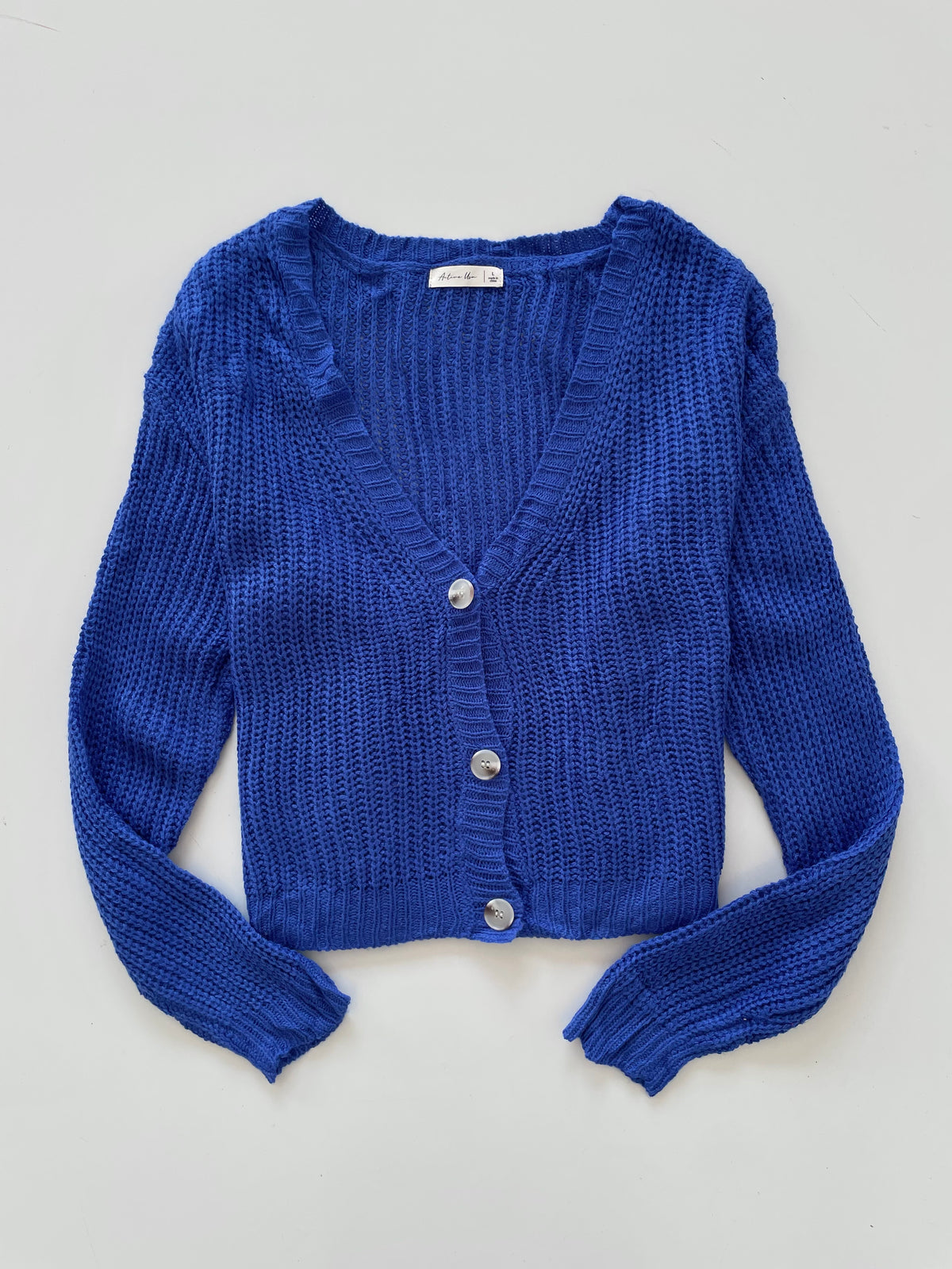 Active Usa Crochet Solid Soft Sweater Cardigan-Bust 44