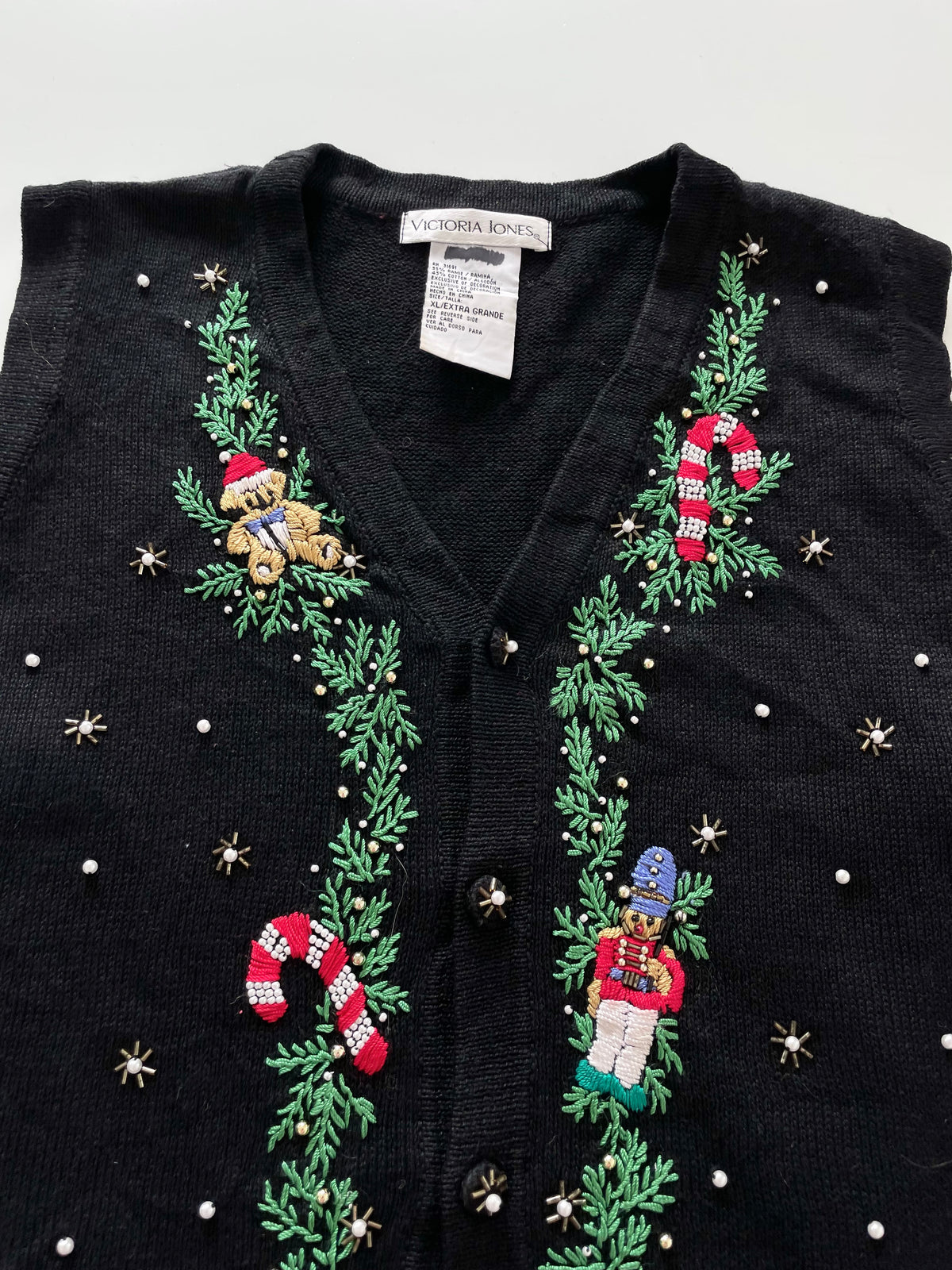 Victoria Jones Christmas Embroidered Vest Sweater-Bust 50