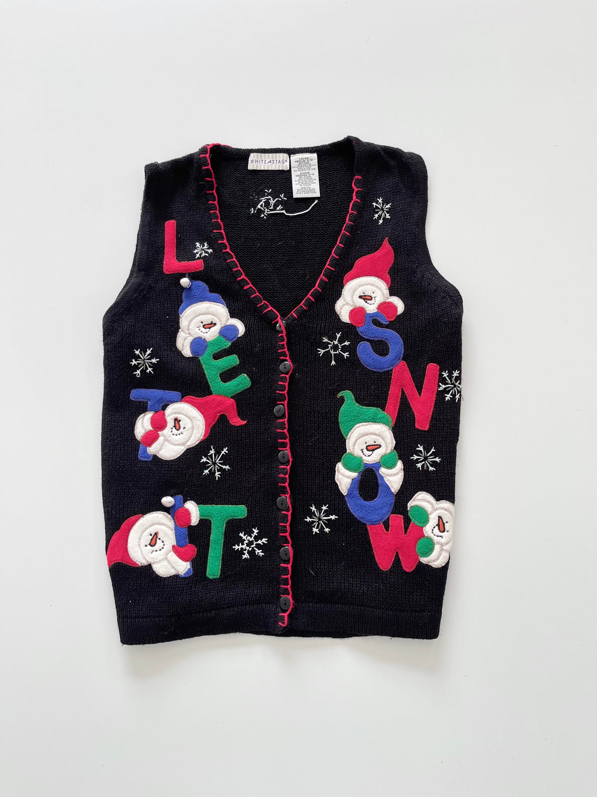 White Stag Embroidered Christmas Vest Sweater-Bust 40