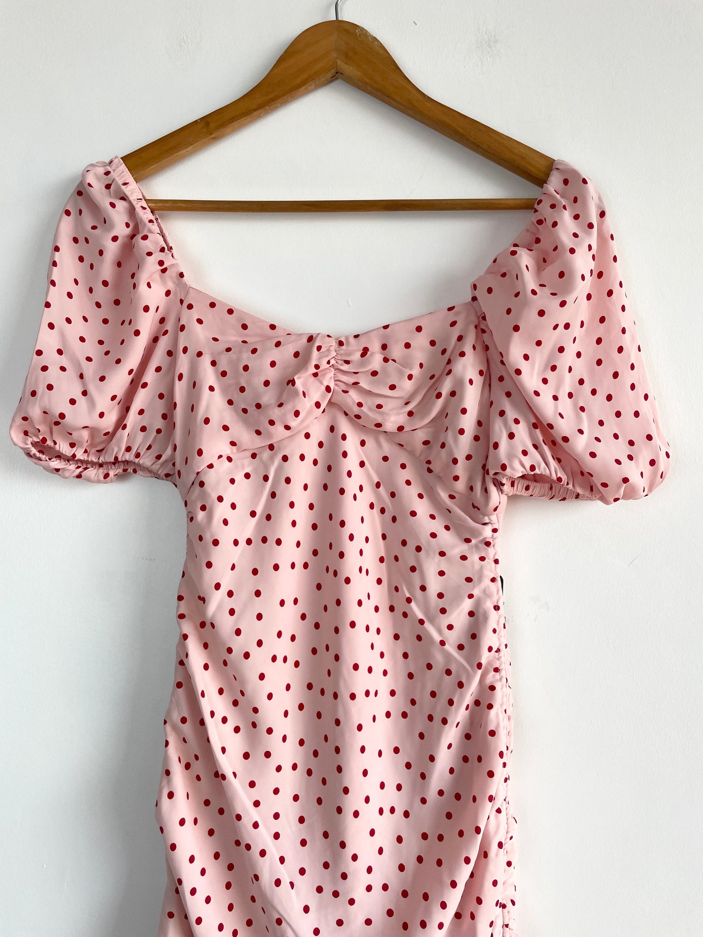 Pink Polka Dots Ruched Dress-Bust 30
