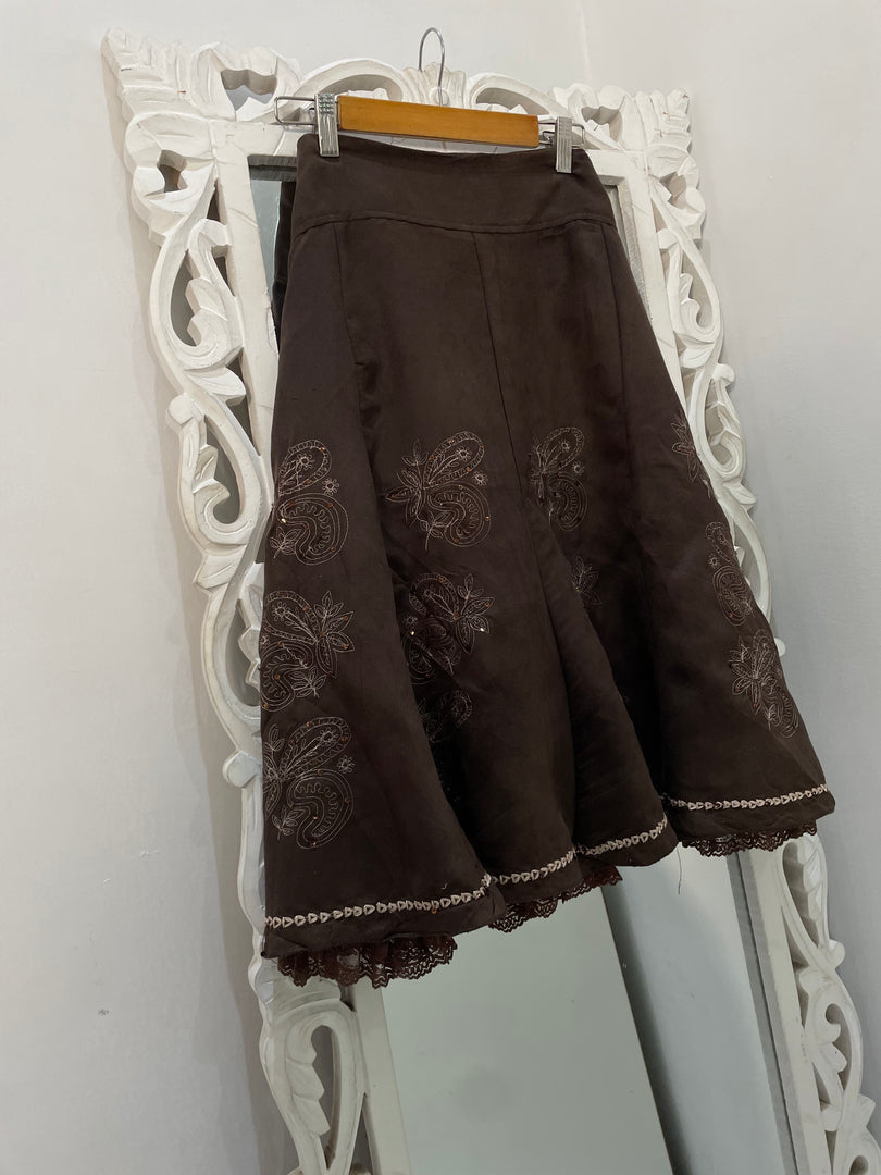 Vintage Embroidered Suede Skirt-Waist 32