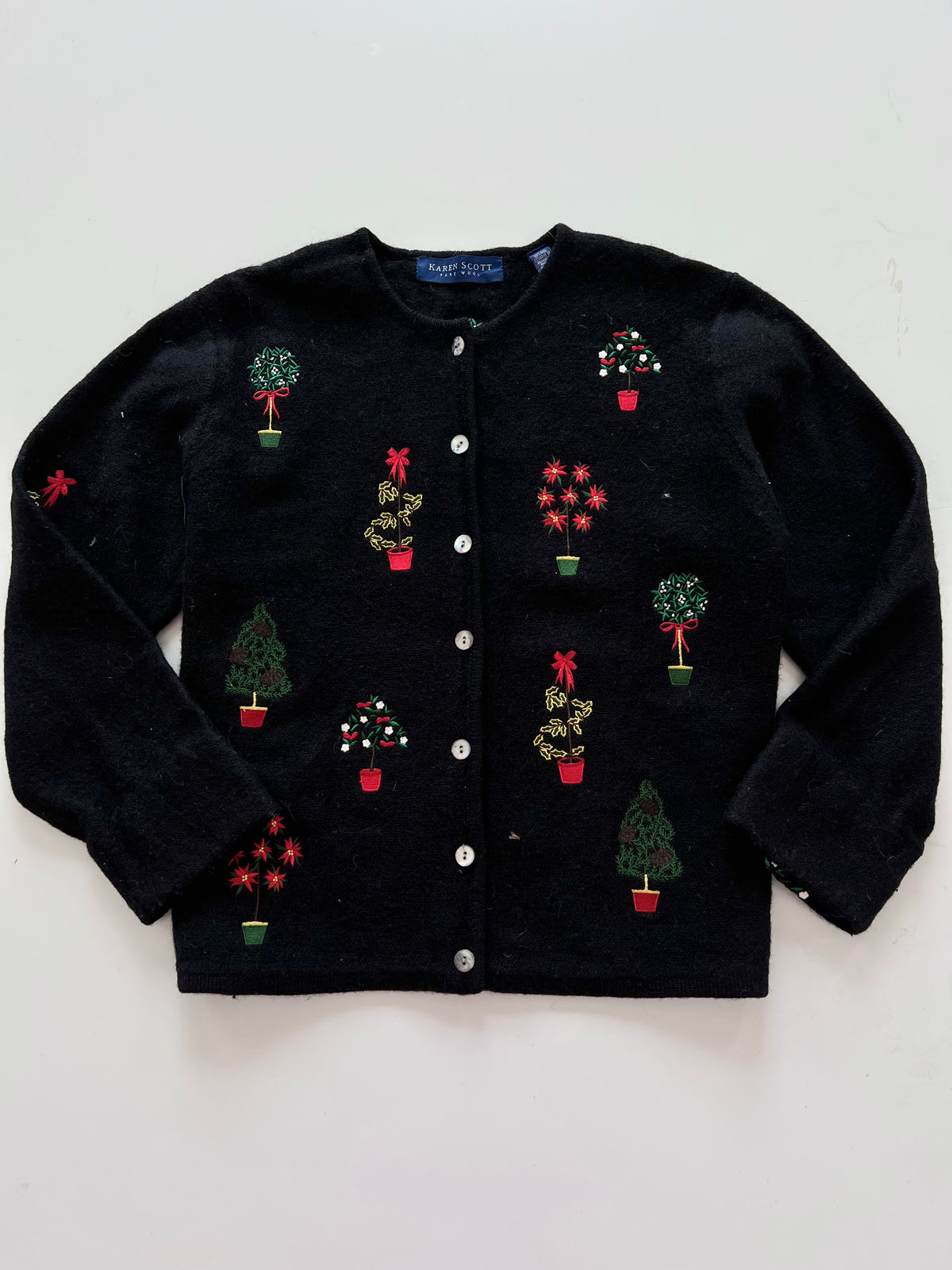 Karen Scott Embroidered Christmas Cardigan Sweater-Bust 46