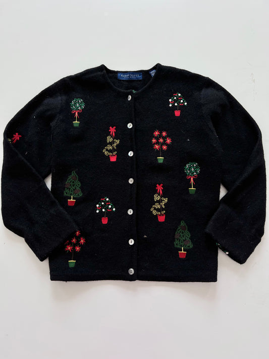 Karen Scott Embroidered Christmas Cardigan Sweater-Bust 46
