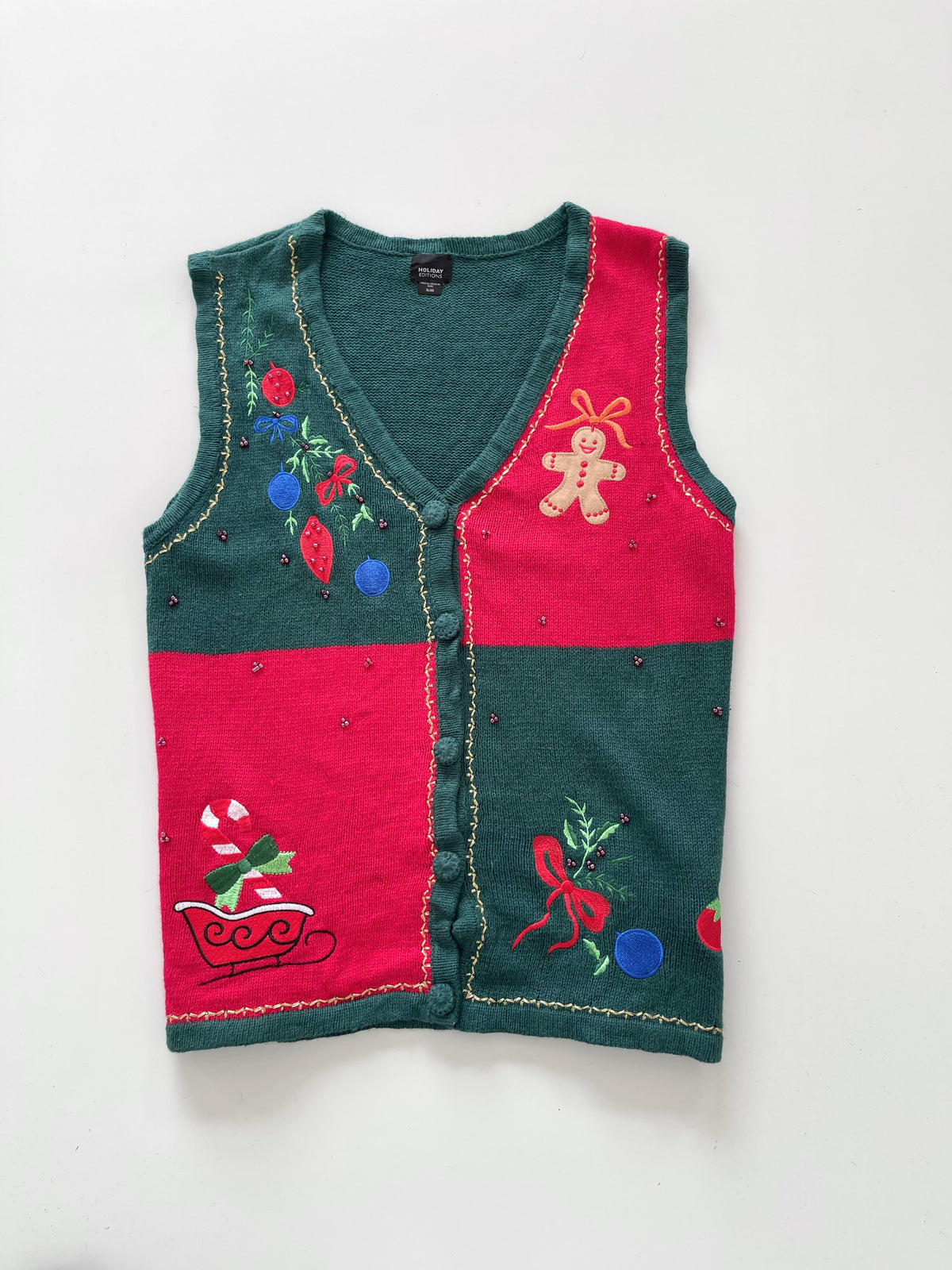 Holiday Editions Embroidered Christmas Vest Sweater-Bust 44