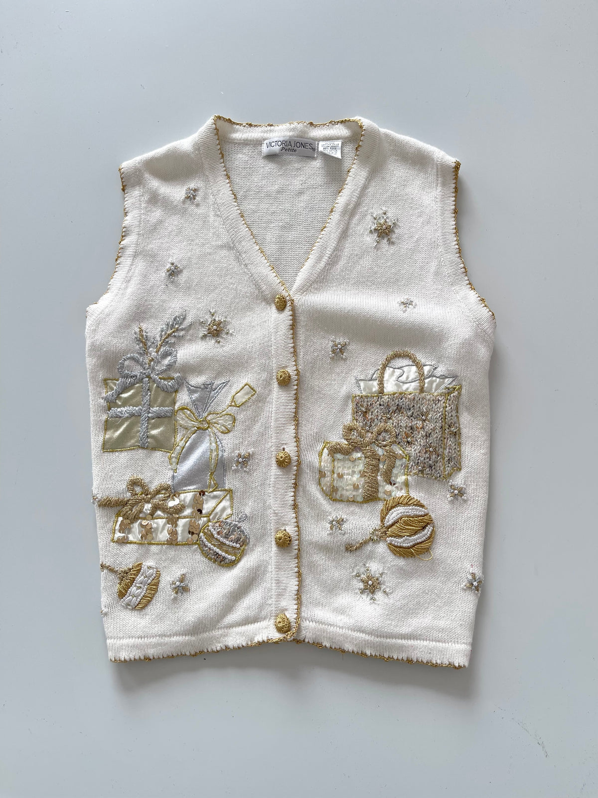 Victoria Jones Embroidered Christmas Vest Sweater-Bust 44