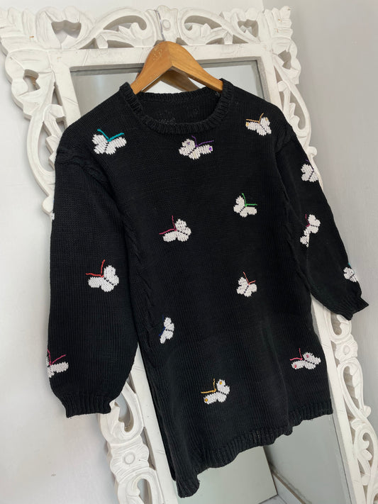 Butterfly Embroidered Vintage Sweater-Bust 38