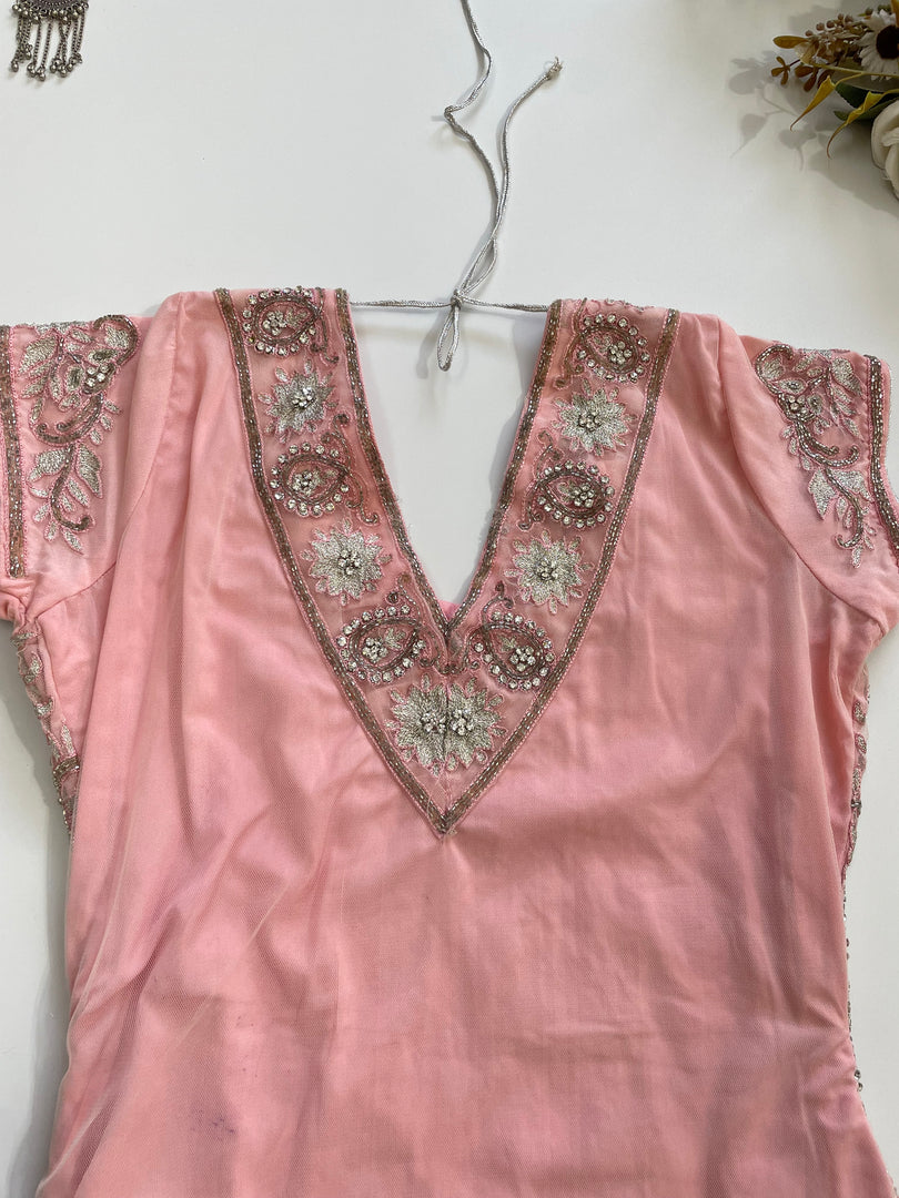 Baby Pink Hand Embroidered Kurti-Bust 34