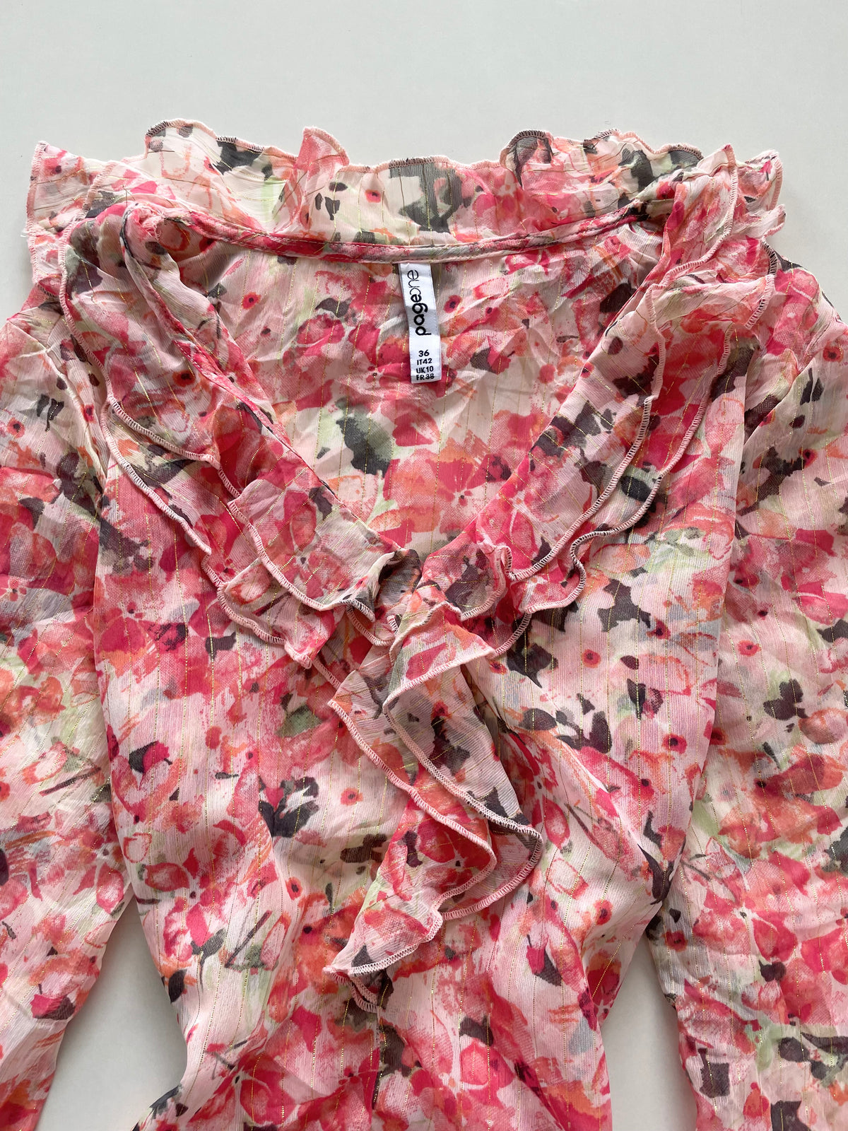 Pageone Ruffle Sheer Top-Bust 36